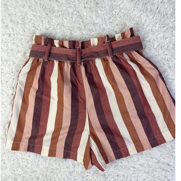 Madewell Preppy Indie Paperbag Shorts Striped High Waist Casual with Belt Size 4 - Picture 3 of 5